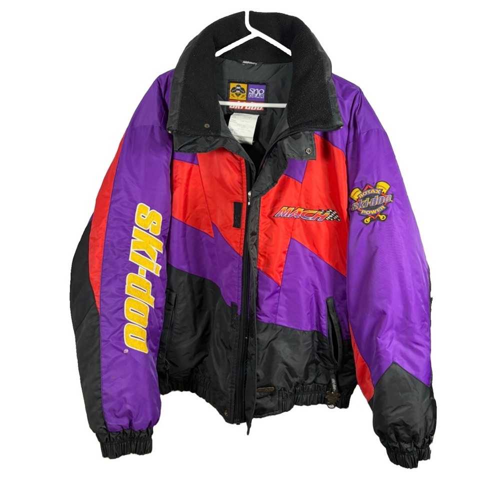 Vintage 90s Ski-Doo Snowmobile Jacket XL Sno Gear Rotax Power Checkerboard READ
